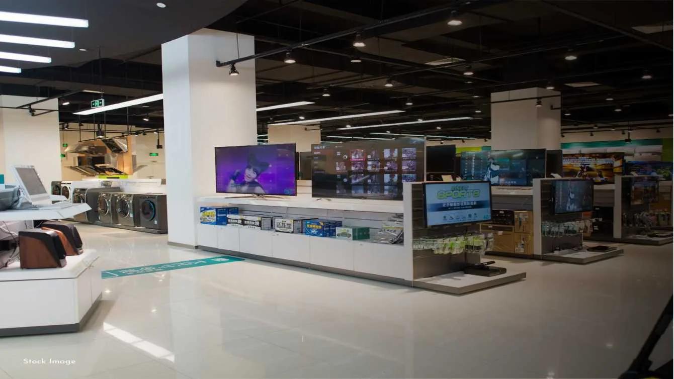 Showroom with display shelves and screens at 45 West, Baner