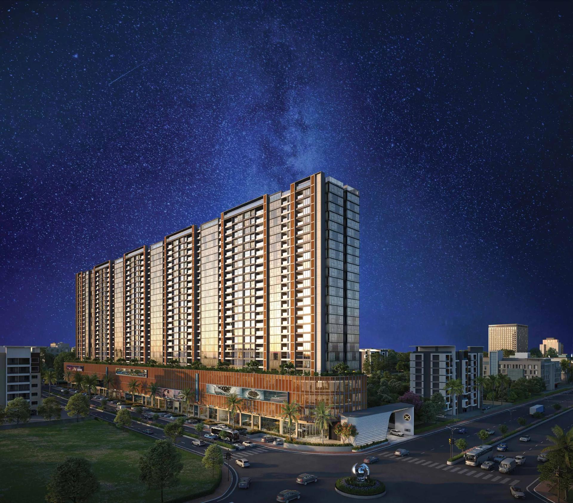 Majestique Evolvus residential tower at night (artist's impression)