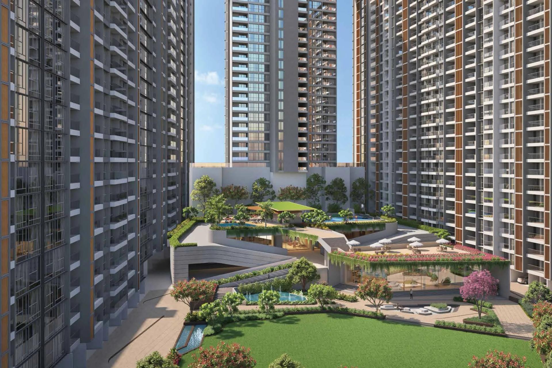 Central podium clubhouse and gardens between the Evolvus towers (artist's impression)