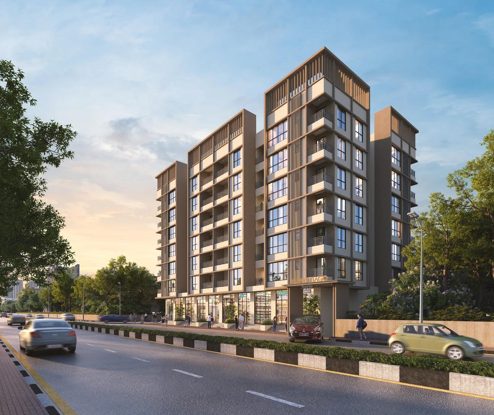 Santiago Sunrise Old Sangvi Pune - evening street-side elevation