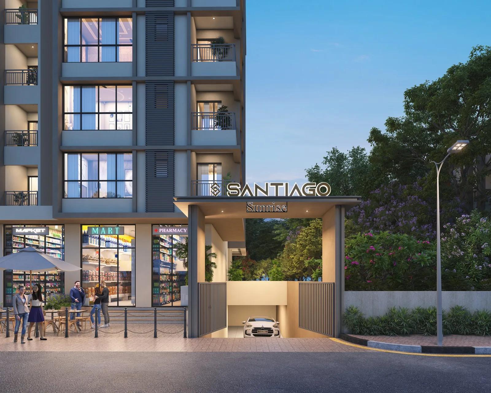 Santiago Sunrise Sangvi Pune - entrance gate and basement parking ramp