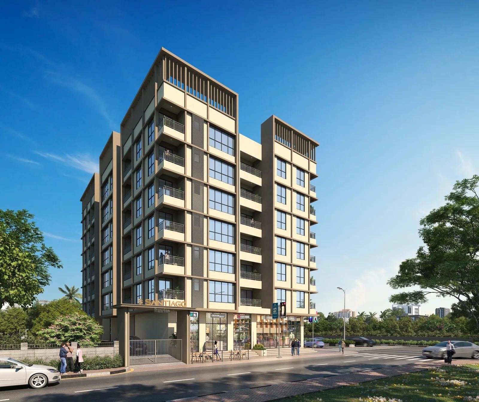 Santiago Sunrise apartments in Old Sangvi, Pune - daytime corner view