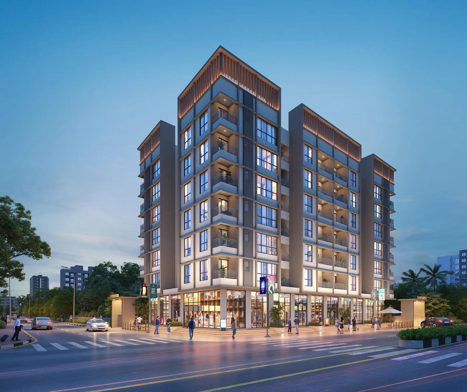 Santiago Sunrise Sangvi Pune - dusk view of the residential tower