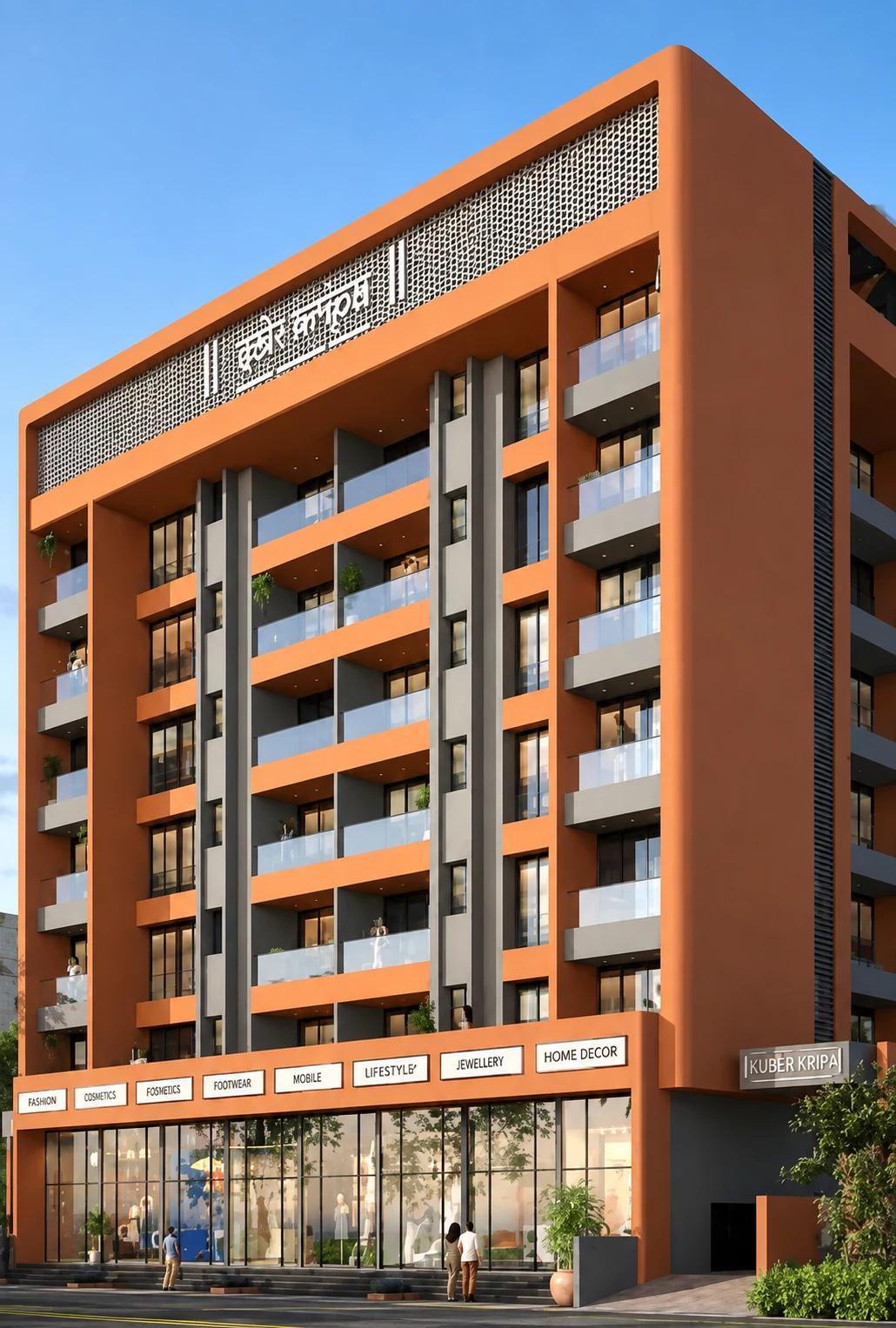 Sai Kripa tower – corner view of the residences above ground-floor shops (artistic impression)