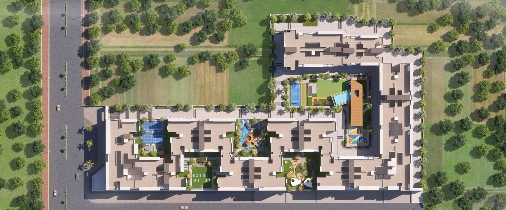 Layout plan showing amenity zones across the grounds at Unique Youtopia, Kharadi