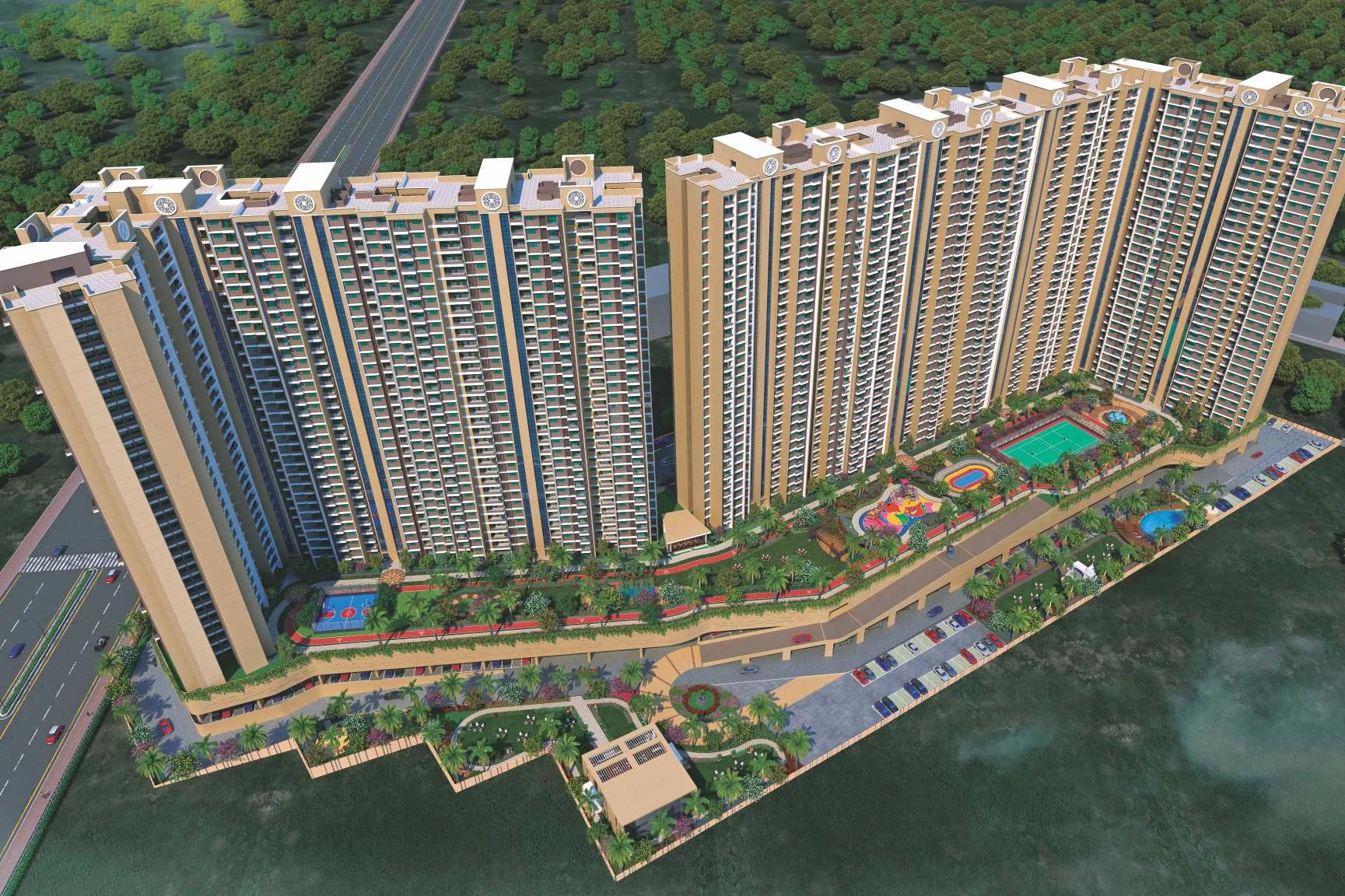 Aerial view of VTP Dolce Vita towers and landscaped podium amenities (artist's impression)