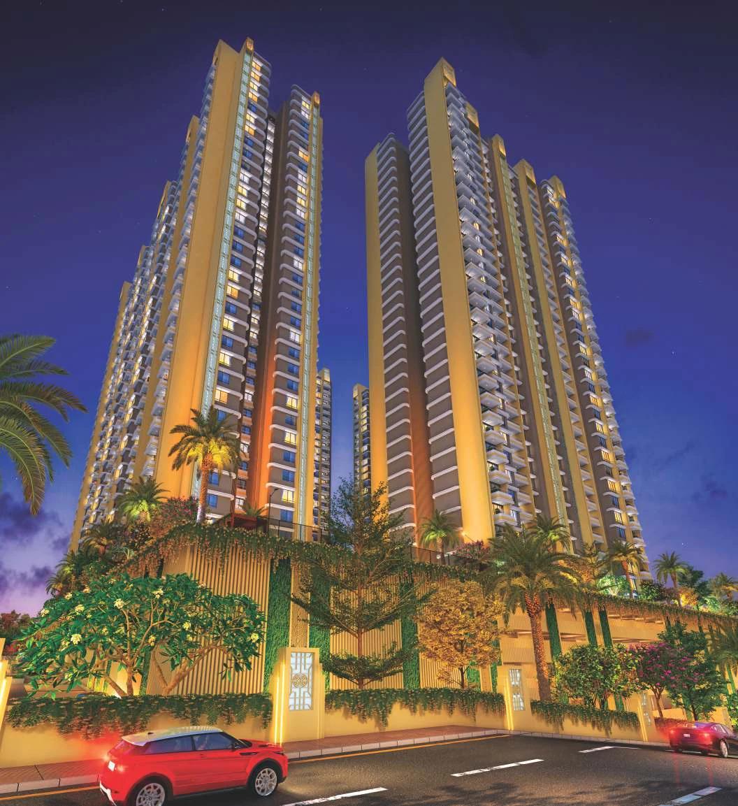 VTP Flamante towers at dusk above the landscaped podium (artist's impression)