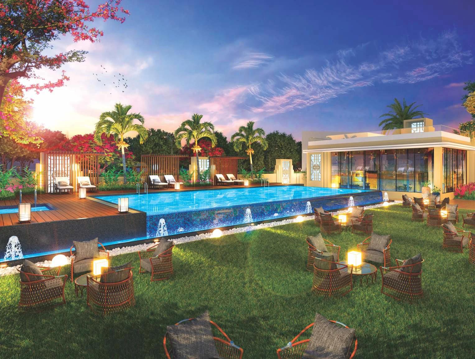 VTP Flamante infinity-edge swimming pool with deck seating and clubhouse (artist's impression)