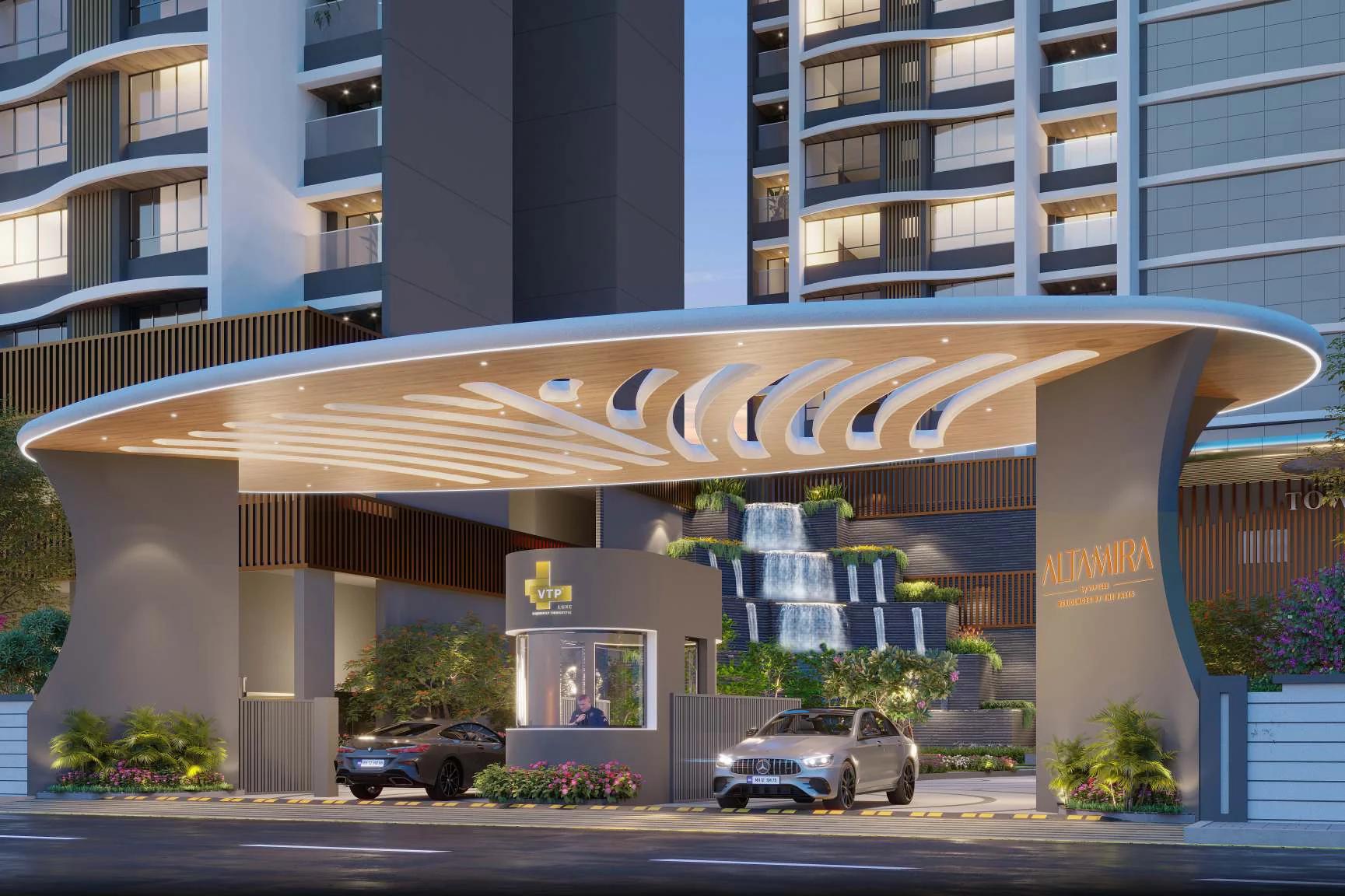 Grand entrance gate with security cabin and water feature at VTP Altamira (artist's impression)