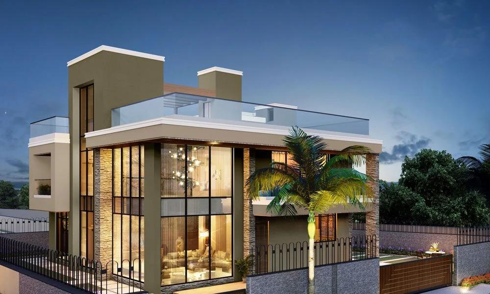 VTP Velvet Villas – villa elevation lit up at dusk (artist's impression)