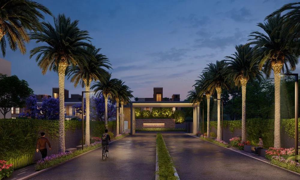 VTP Velvet Villas – palm-lined private entry boulevard and grand entrance gate (artist's impression)