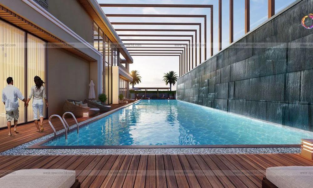 VTP Velvet Villas – heated swimming pool with wooden deck (artist's impression)