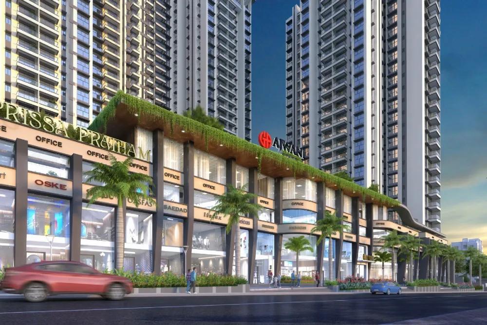 Podium retail frontage at Ajwani Prissa Pratham