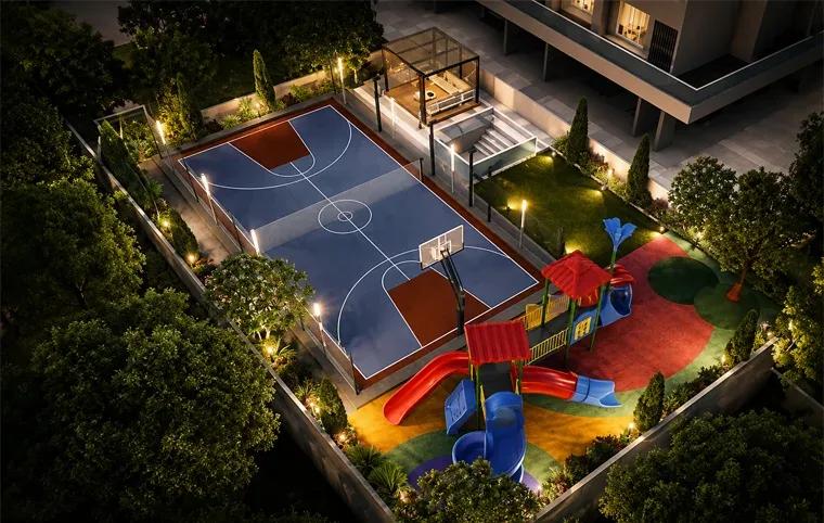 Sports court and play area at night - The Arista, Pimple Nilakh, Pune