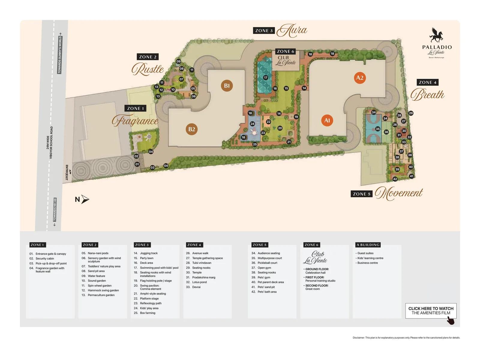 Landscape masterplan of VJ Palladio La Viento showing six amenity zones
