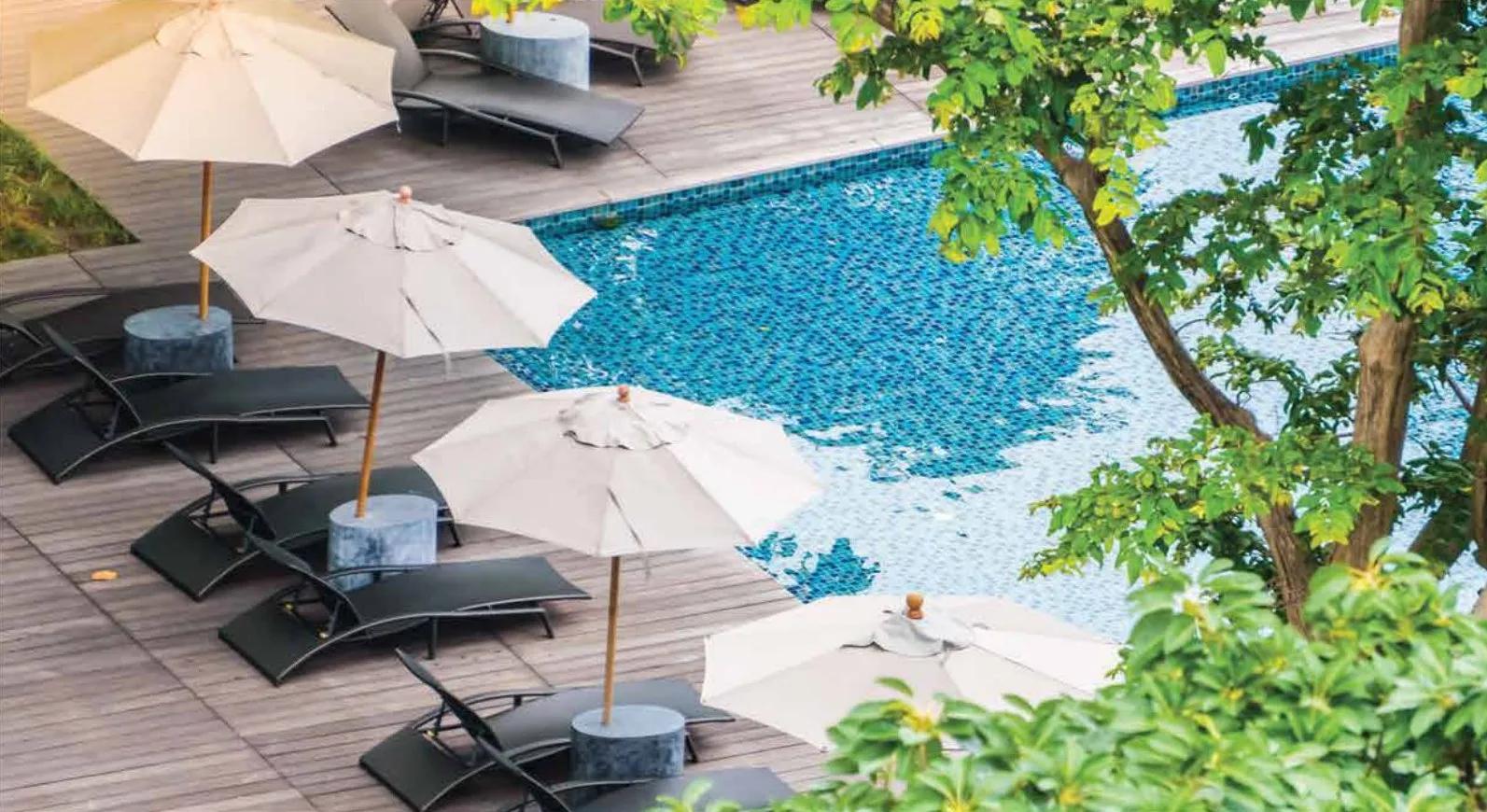 Swimming pool and deck, representative image