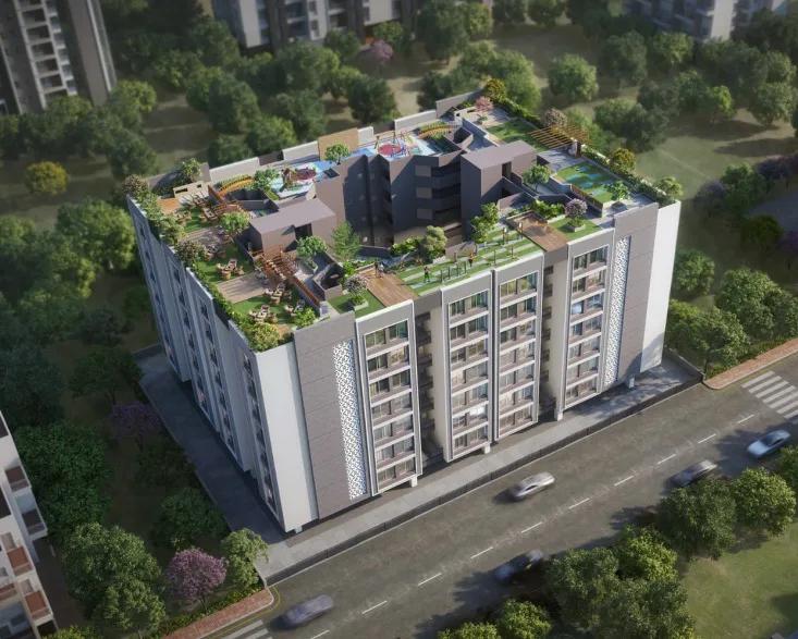 Aerial view of Skylish Vaastuu with terrace amenities, Pimpri, Pune