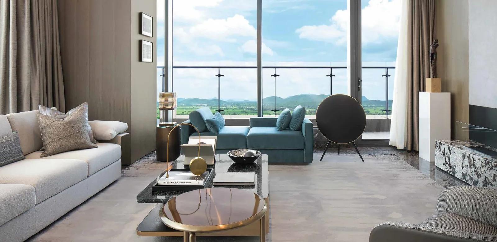 Living room of a deck home at Raheja Vistas, Baner Annex, Mahalunge